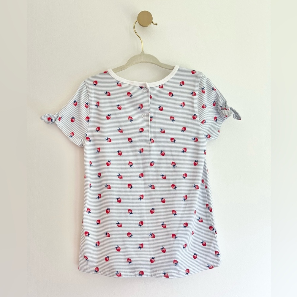 Baby B’Gosh Striped Strawberry Print T-Shirt with Tie Knot Sleeves | Girls 4T - Picture 2 of 4